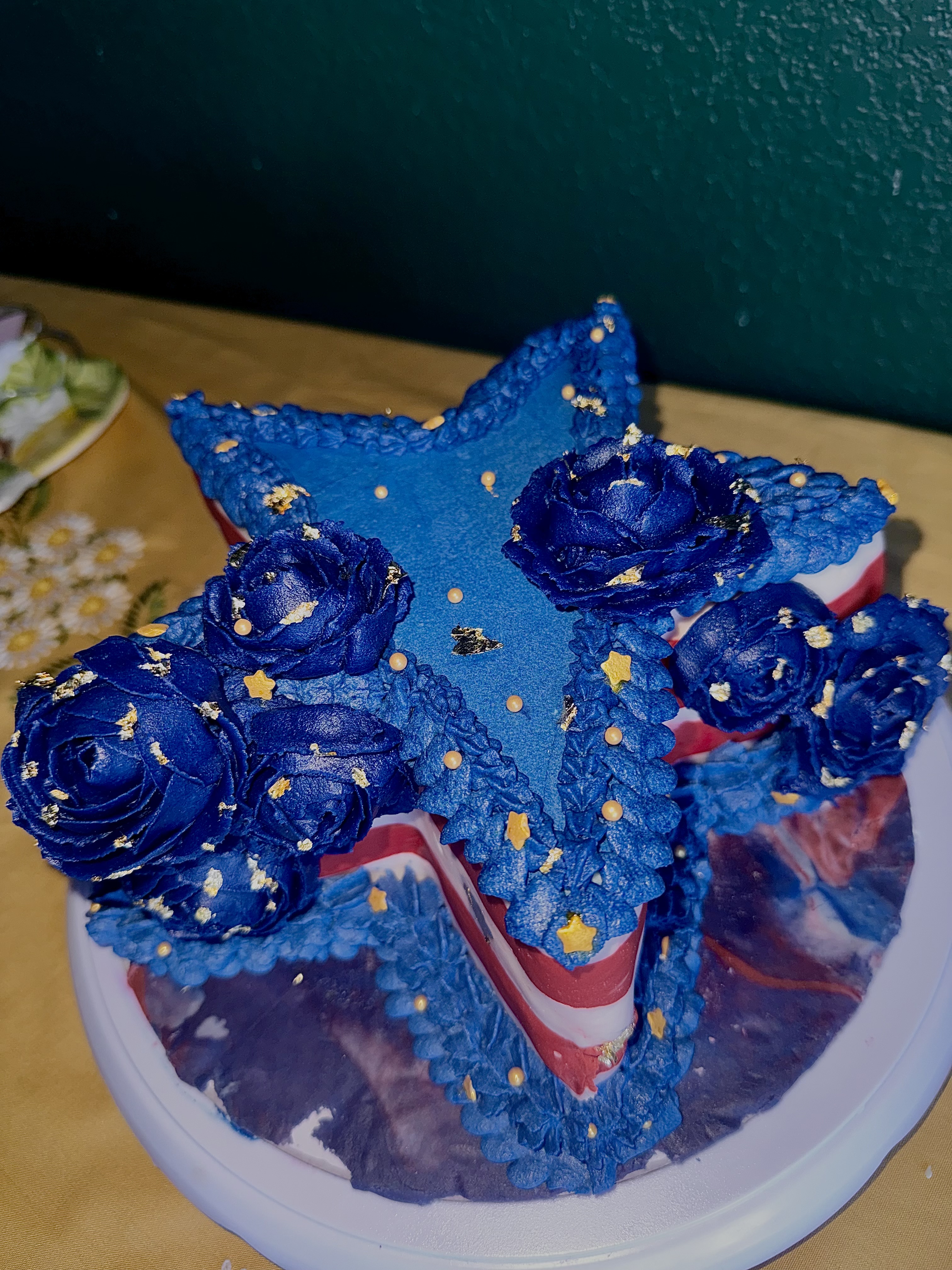 Patriotic star cake with buttercream flowers